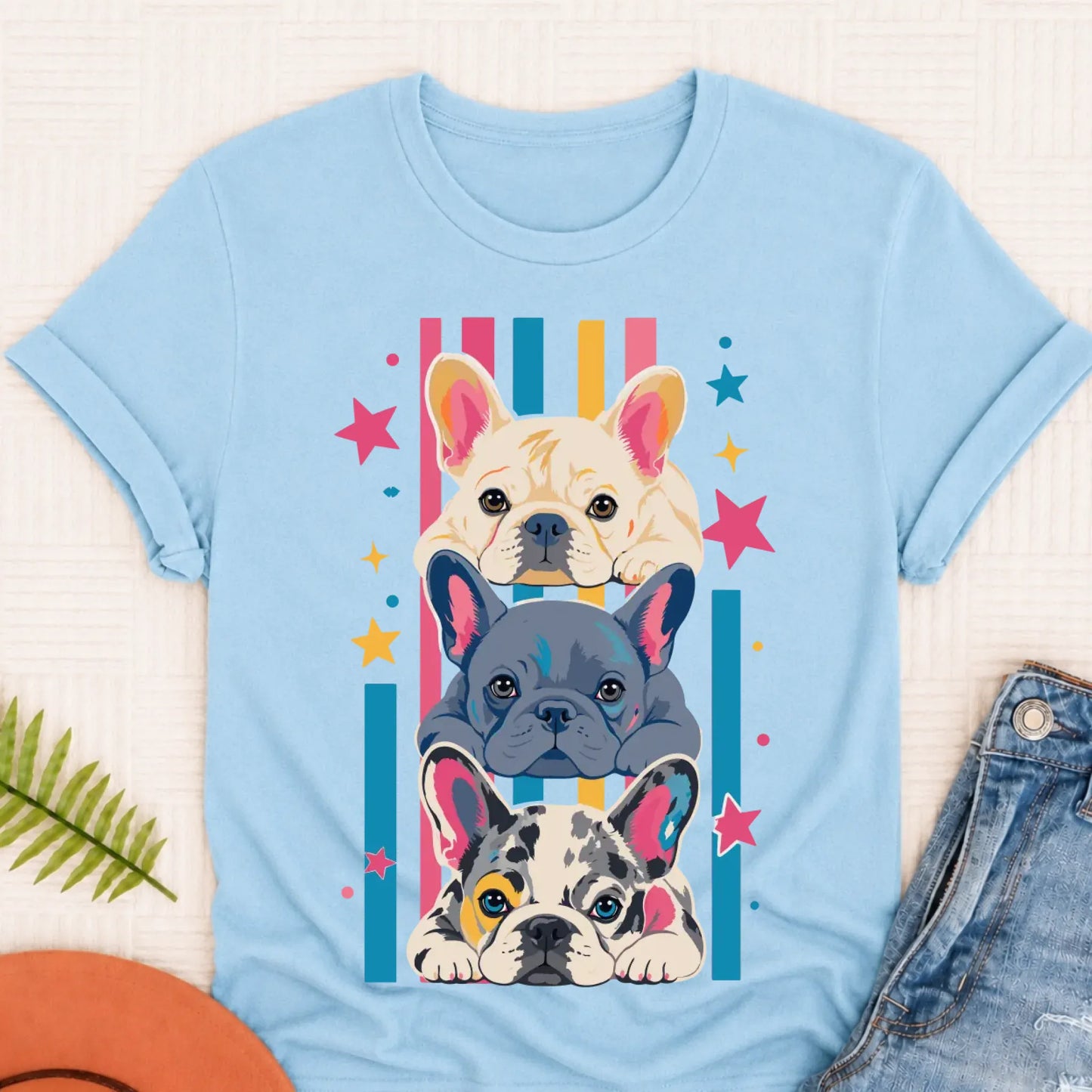 French Bulldog Puppy Pop Art Unisex TShirt Chambray