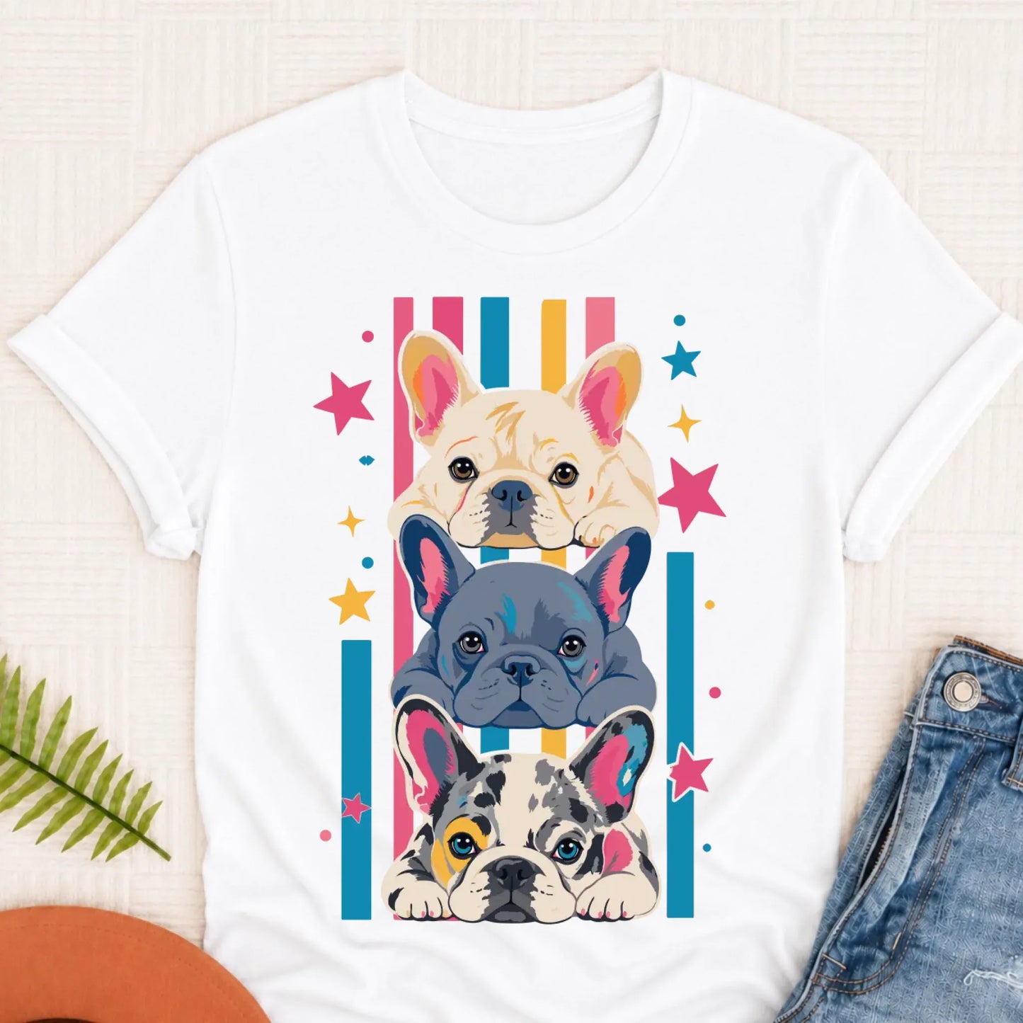 French Bulldog Puppy Pop Art Unisex TShirt White