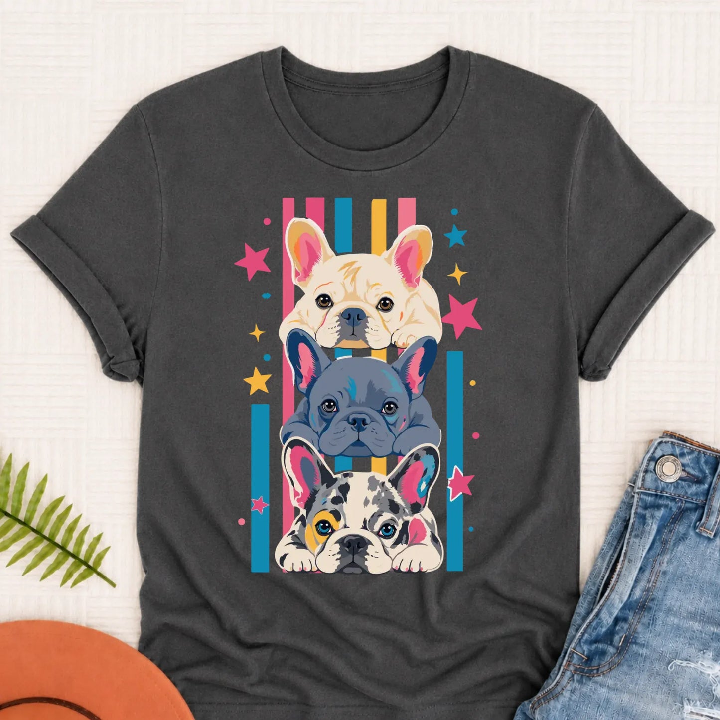 French Bulldog Puppy Pop Art Unisex TShirt Pepper