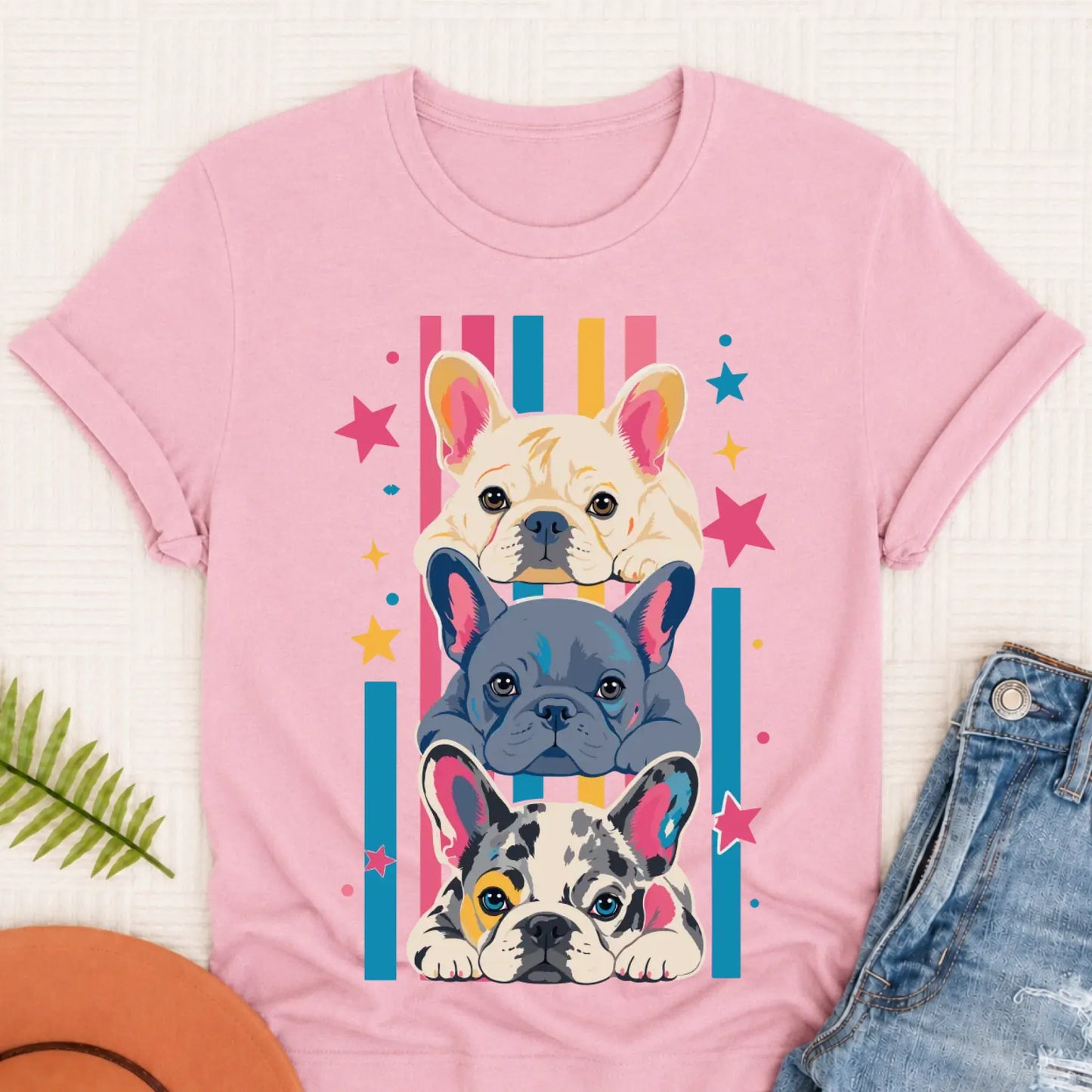 French Bulldog Puppy Pop Art Unisex TShirt Blossom