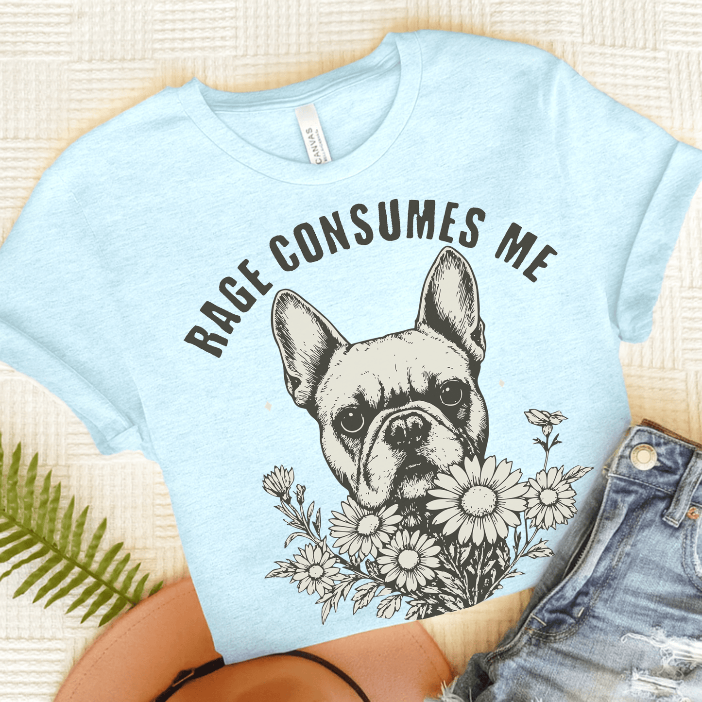 French Bulldog Rage Consumes Me TShirt Heather Ice Blue