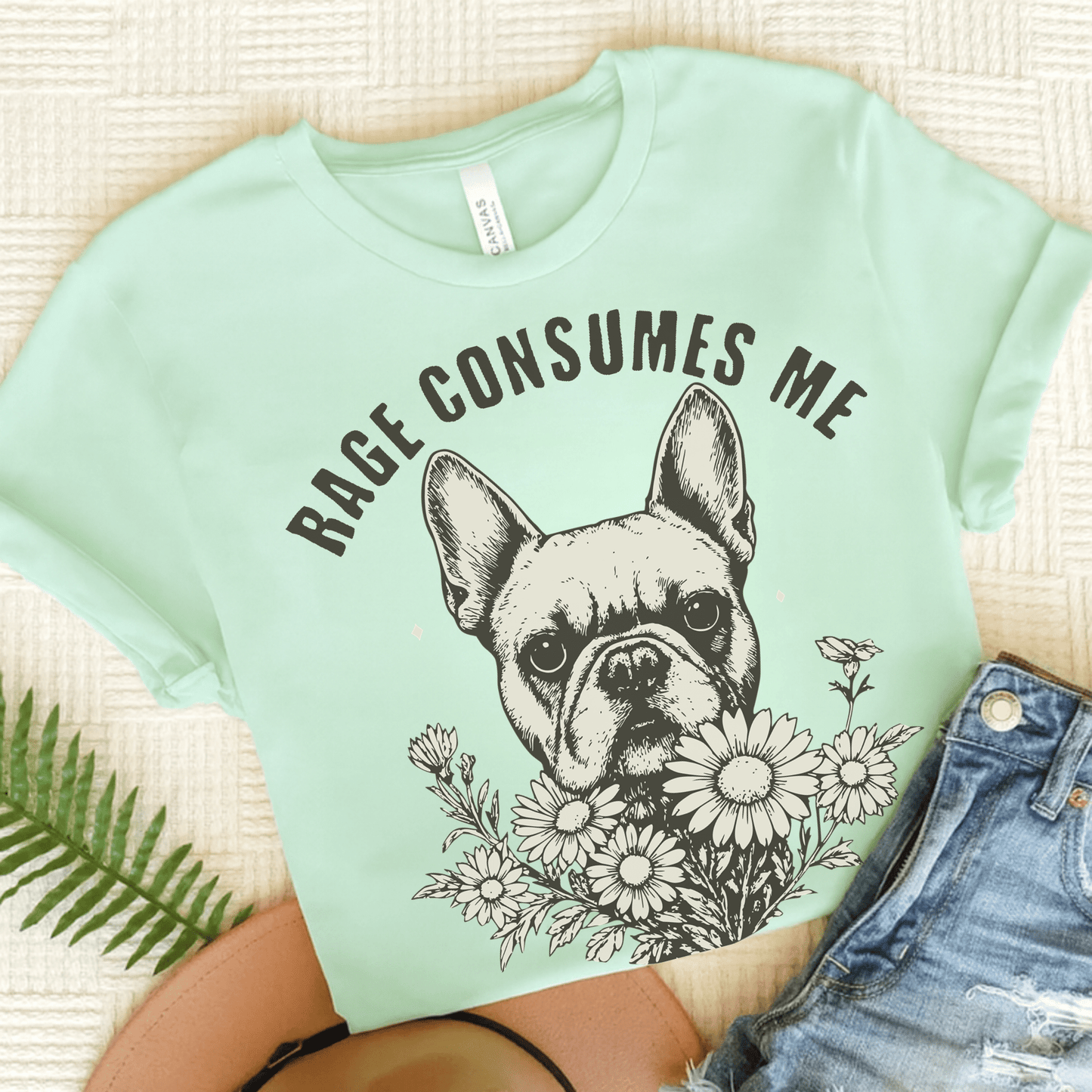 French Bulldog Rage Consumes Me TShirt Heather Mint