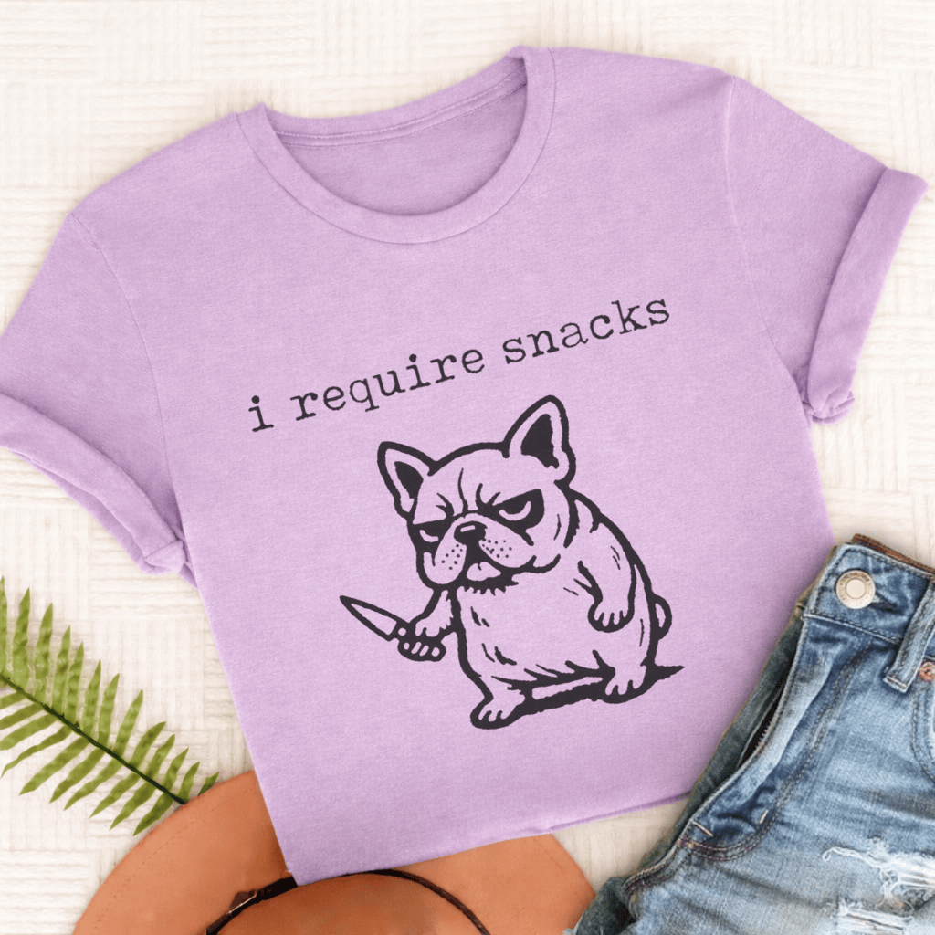 French Bulldog Require Snacks Unisex TShirt Comfort Colors Orchid