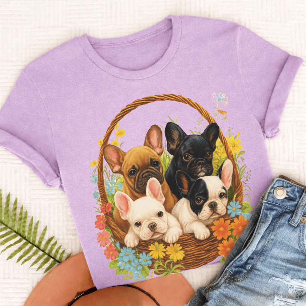 French Bulldog Retro Puppy Basket Unisex TShirt Orchid