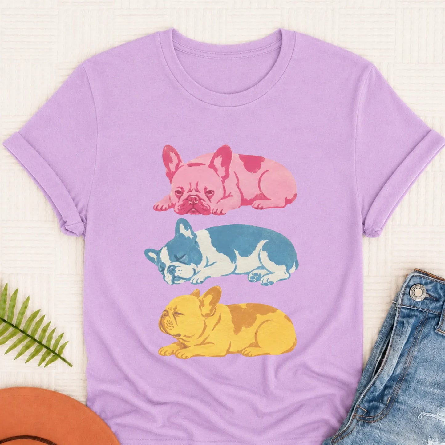 French Bulldog Retro Risoprint Style Unisex TShirt Orchid