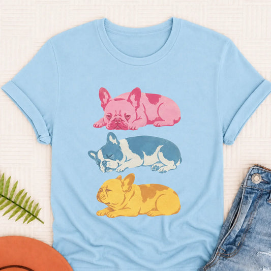 French Bulldog Retro Risoprint Style Unisex TShirt Chambray