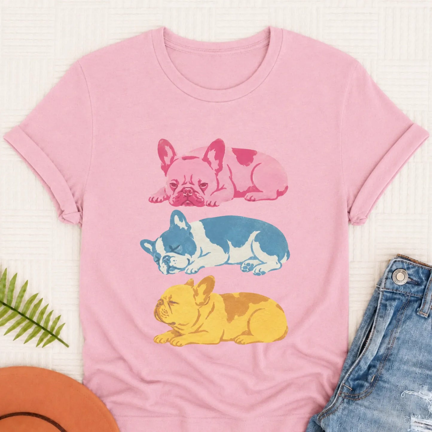 French Bulldog Retro Risoprint Style Unisex TShirt Blossom