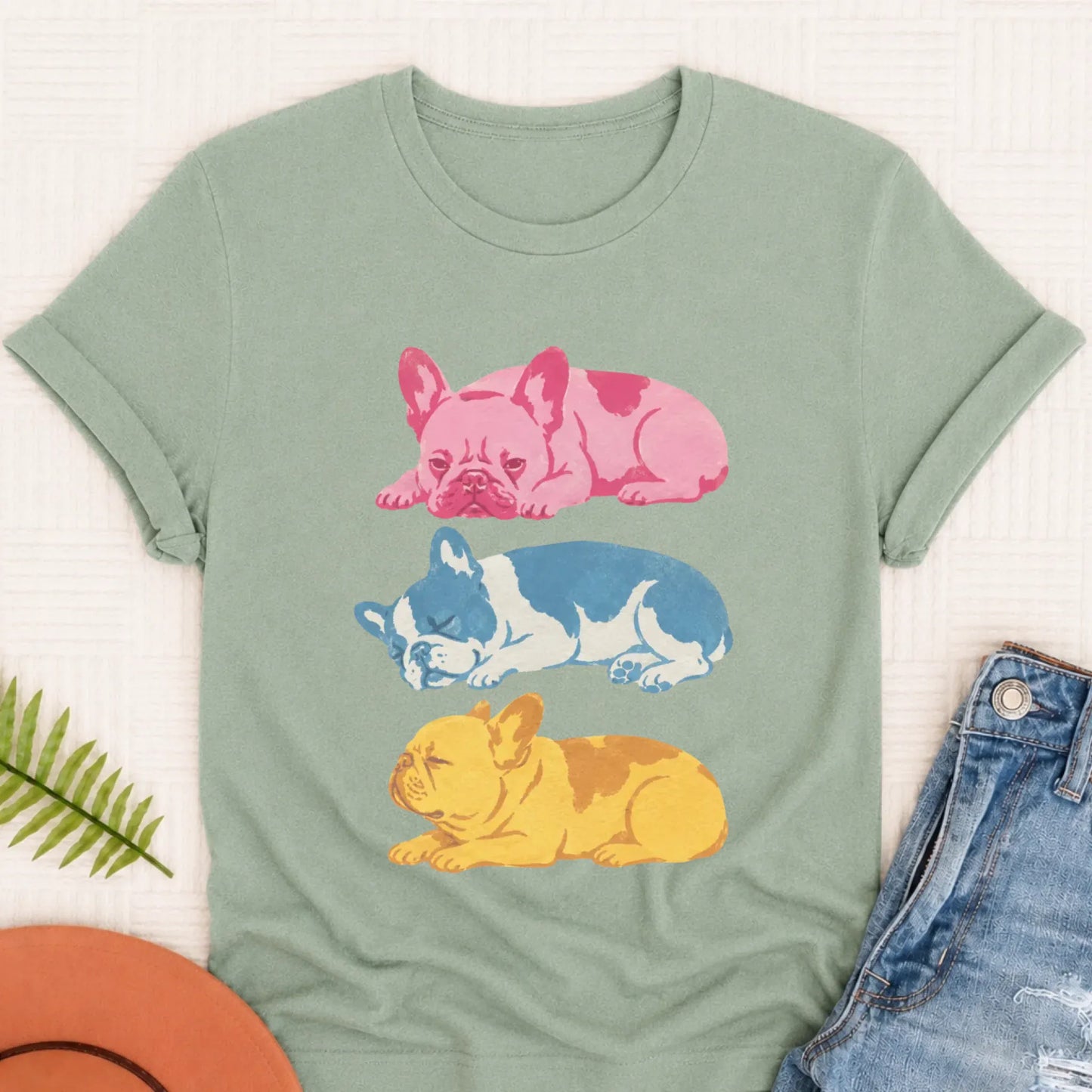 French Bulldog Retro Risoprint Style Unisex TShirt 3XL