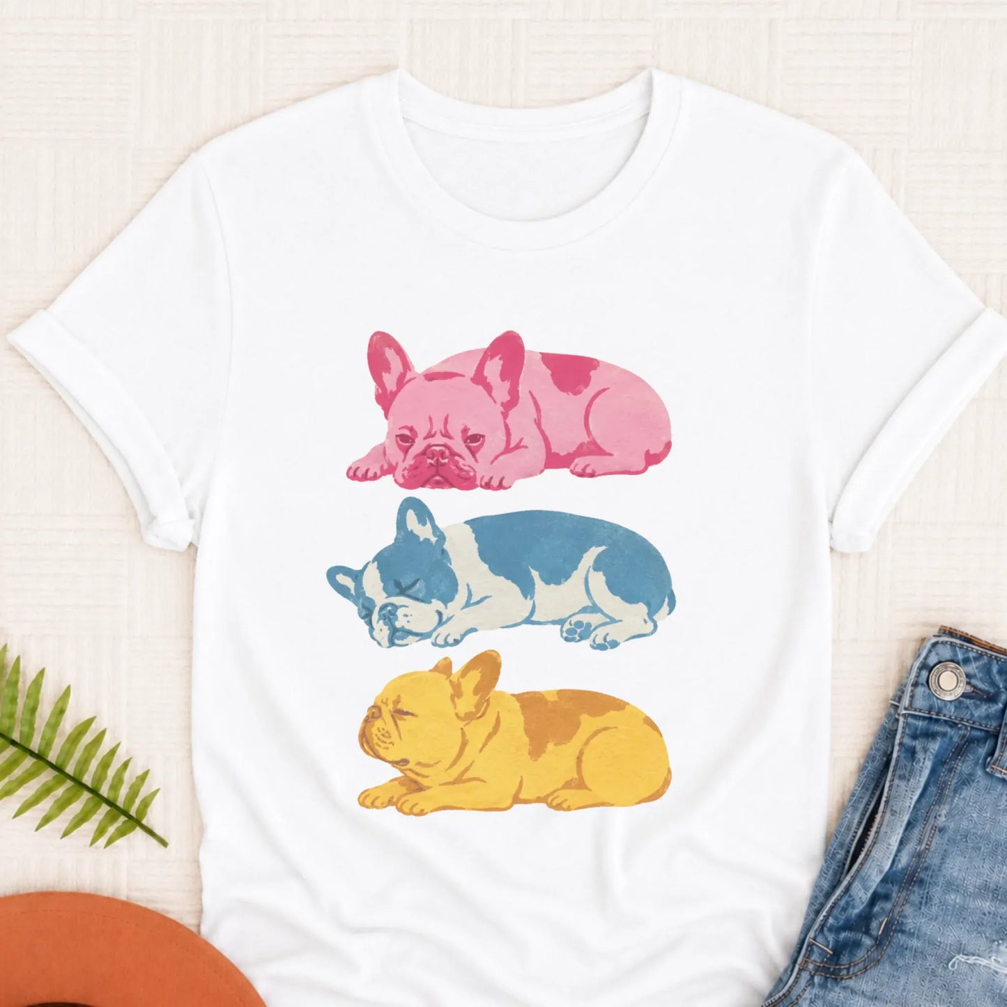 French Bulldog Retro Risoprint Style Unisex TShirt White
