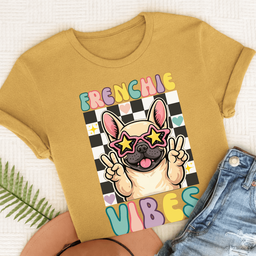 French Bulldog Retro Vibes Unisex TShirt Mustard