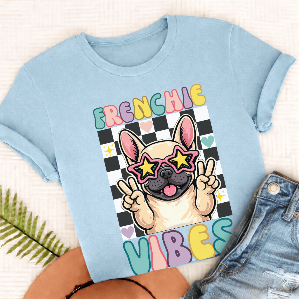 French Bulldog Retro Vibes Unisex TShirt Chambray