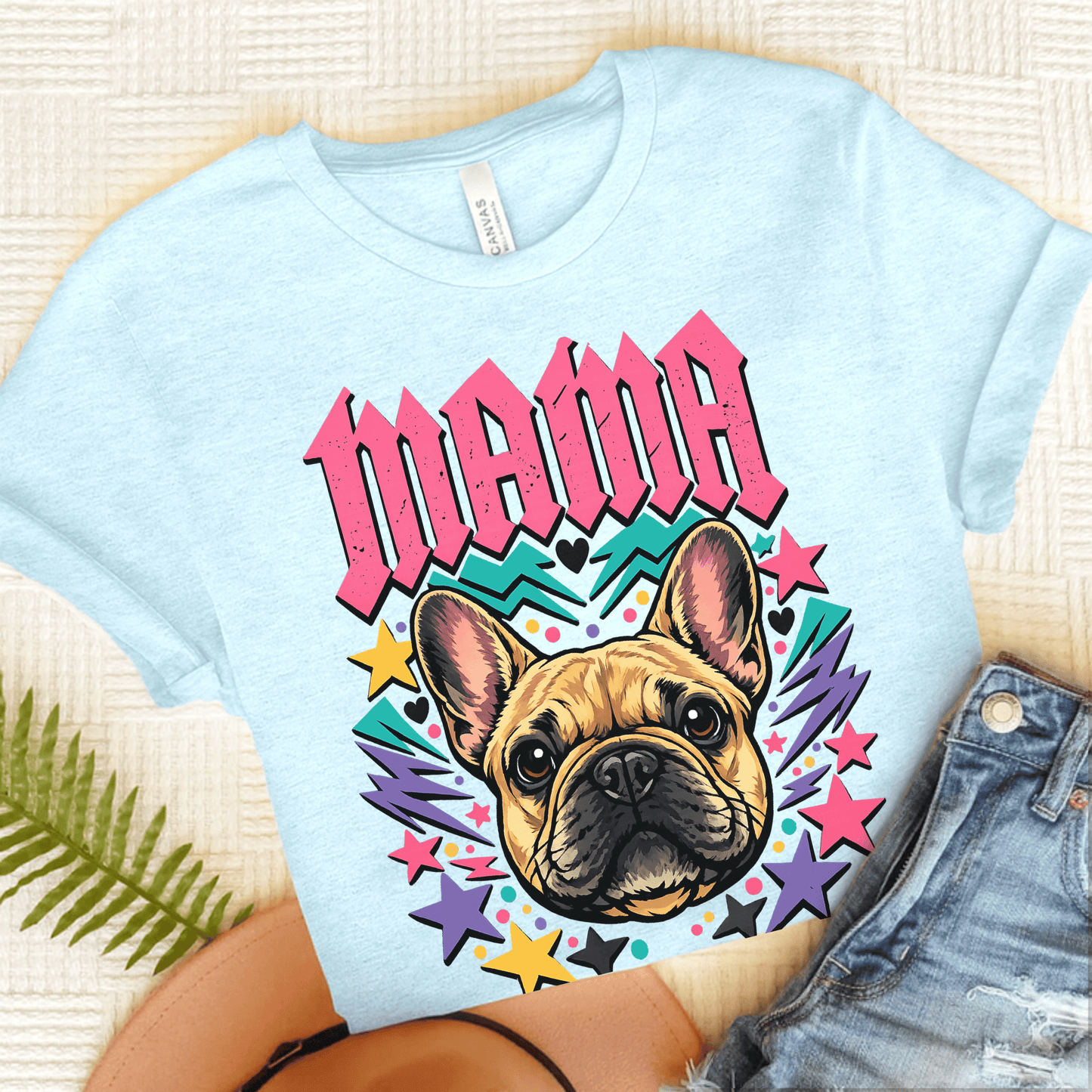 French Bulldog Rocker Mama Unisex TShirt Heather Ice Blue