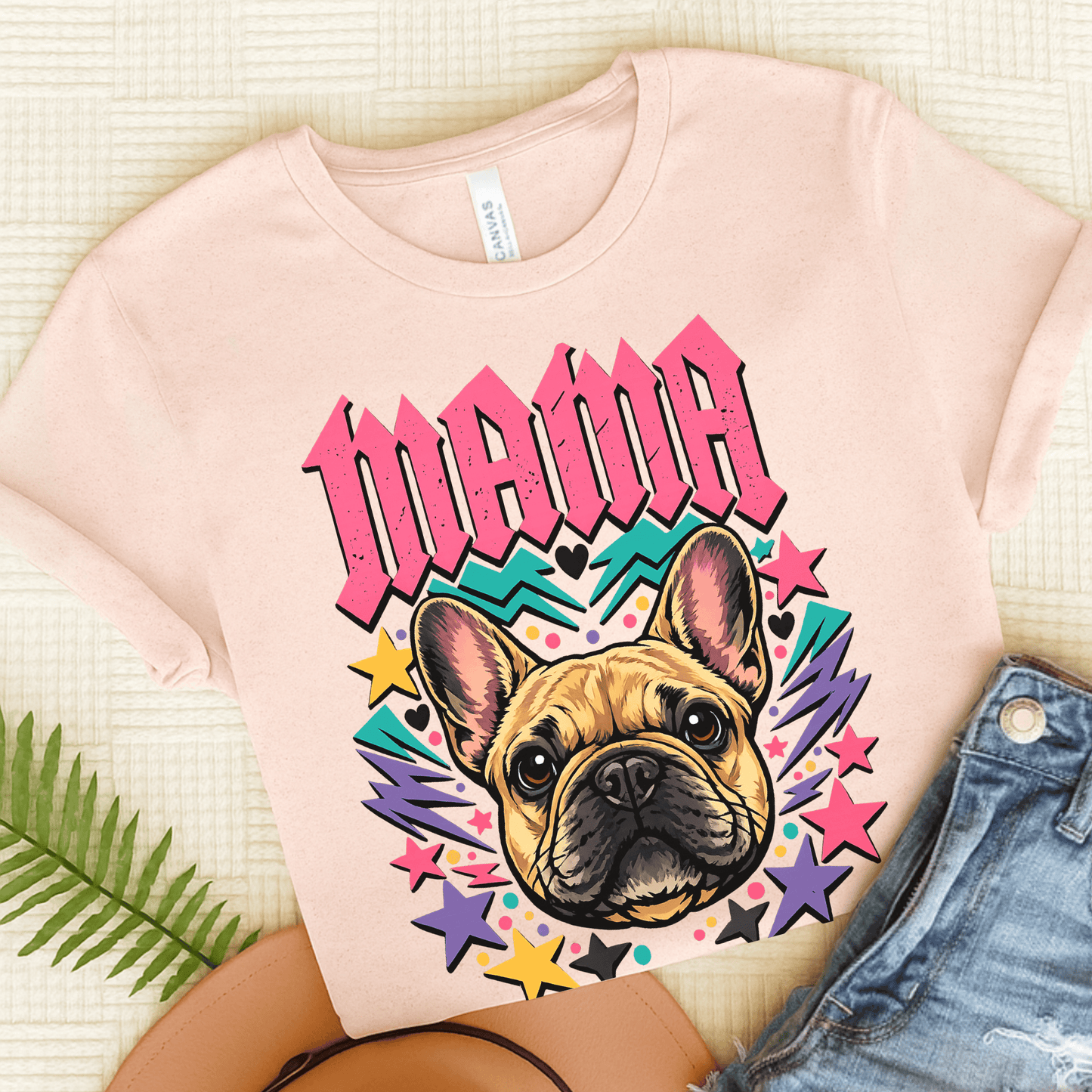 French Bulldog Rocker Mama Unisex TShirt Soft Pink