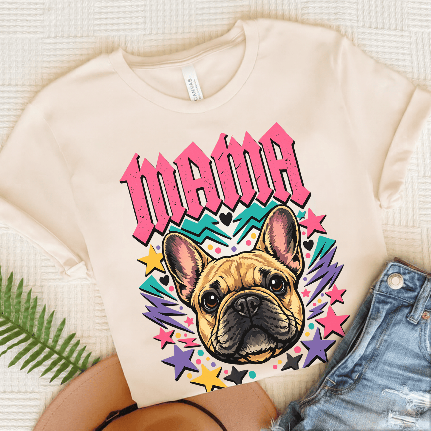 French Bulldog Rocker Mama Unisex TShirt Natural