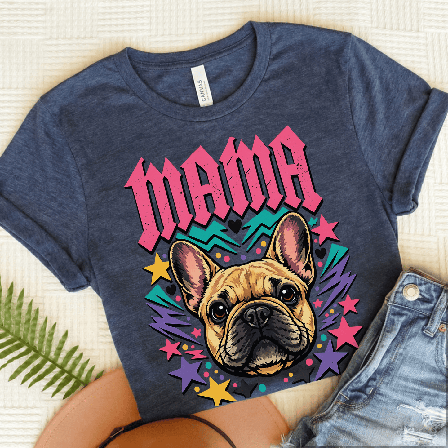 French Bulldog Rocker Mama Unisex TShirt Heather Navy