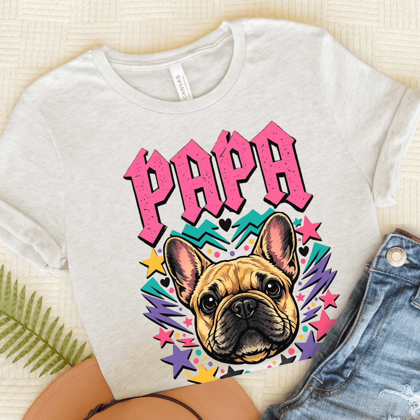 French Bulldog Rocker Papa Unisex TShirt Ash