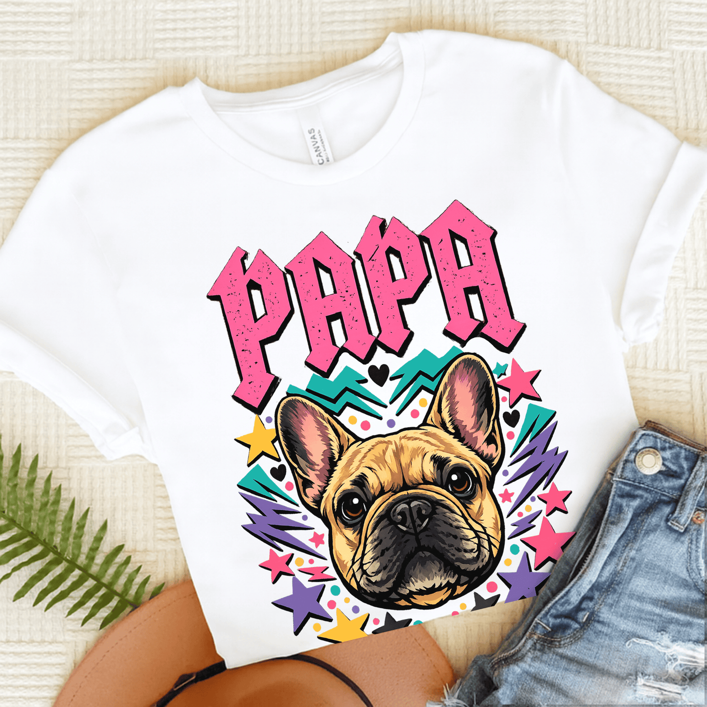 French Bulldog Rocker Papa Unisex TShirt White