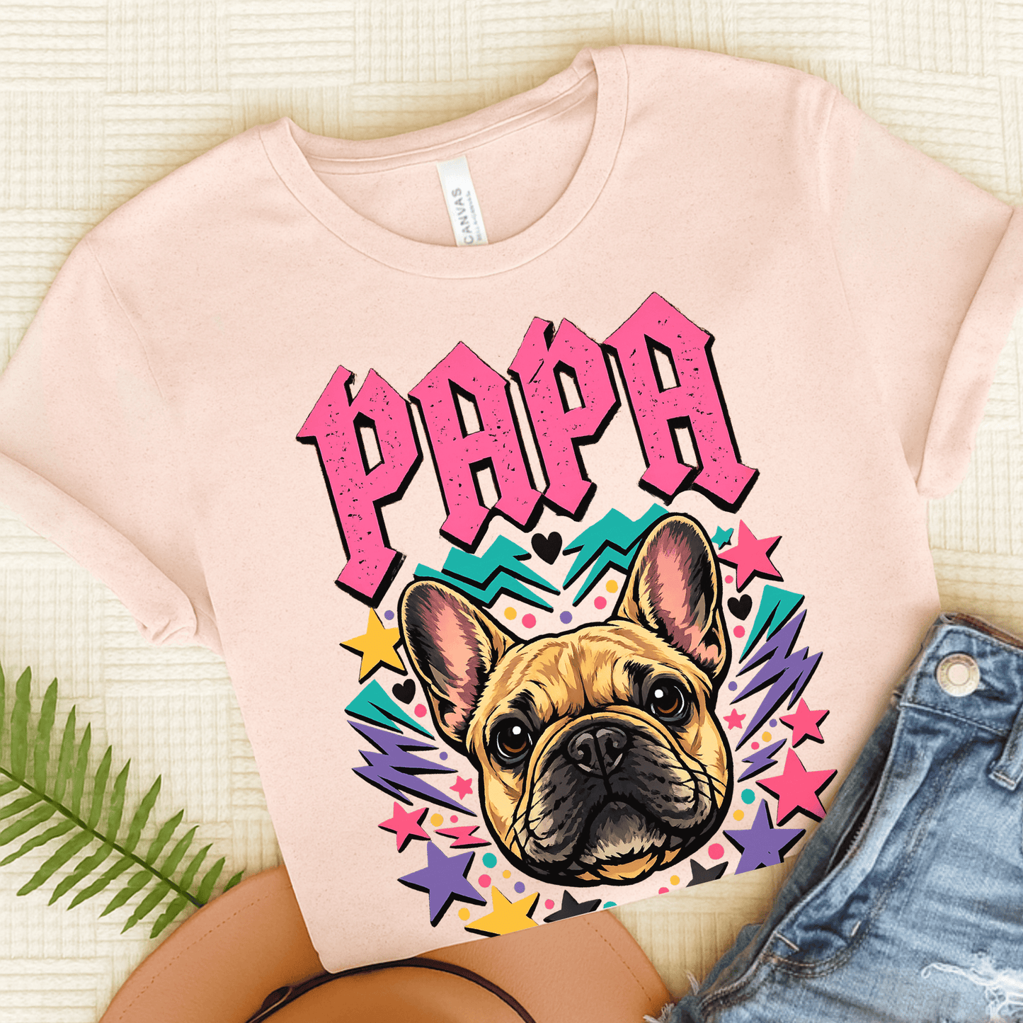French Bulldog Rocker Papa Unisex TShirt Soft Pink