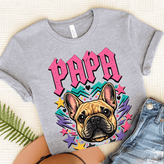 French Bulldog Rocker Papa Unisex TShirt Athletic Heather