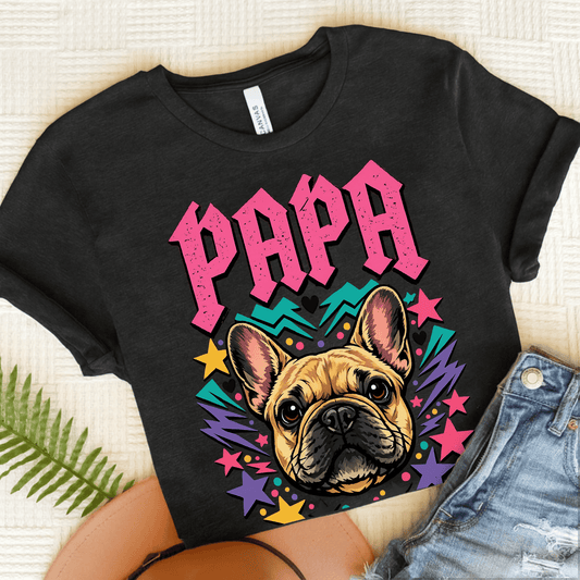 French Bulldog Rocker Papa Unisex TShirt Dark Grey Heather