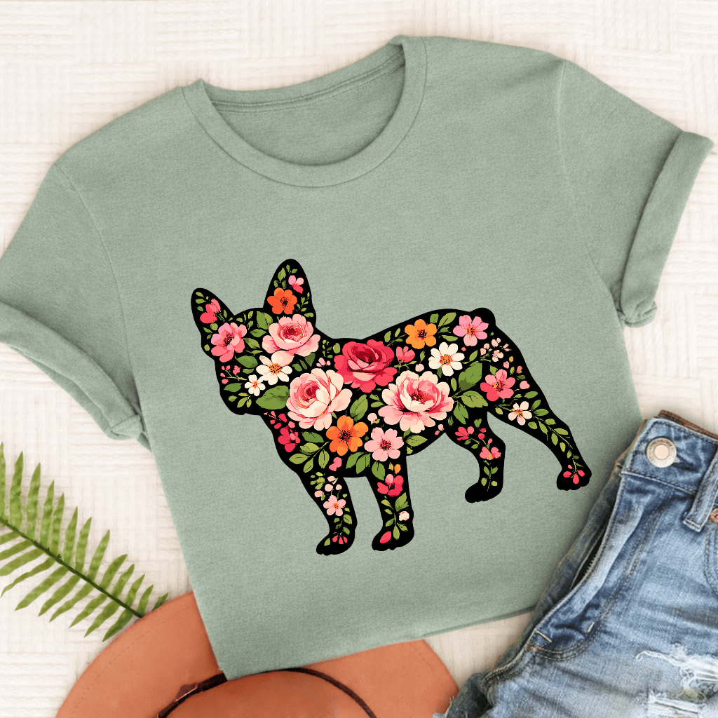 French Bulldog Roses Floral Silhouette Unisex TShirt Comfort Colors Bay