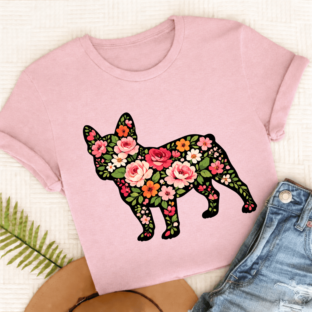 French Bulldog Roses Floral Silhouette Unisex TShirt Comfort Colors Blossom