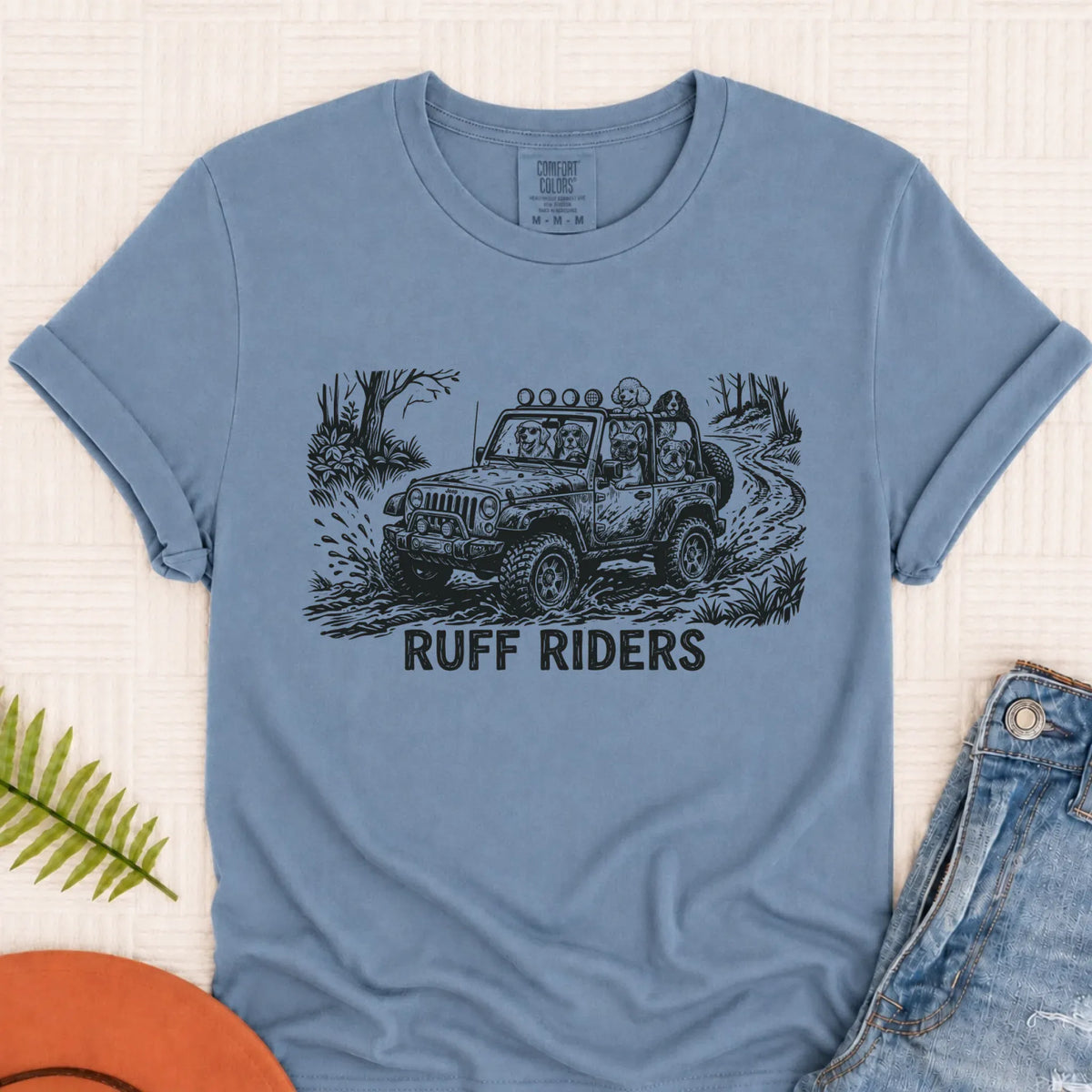 T-Shirt Blue Jean / S French Bulldog Ruff Off Roading Unisex TShirt