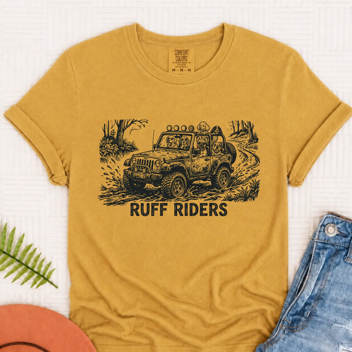 T-Shirt Mustard / S French Bulldog Ruff Off Roading Unisex TShirt