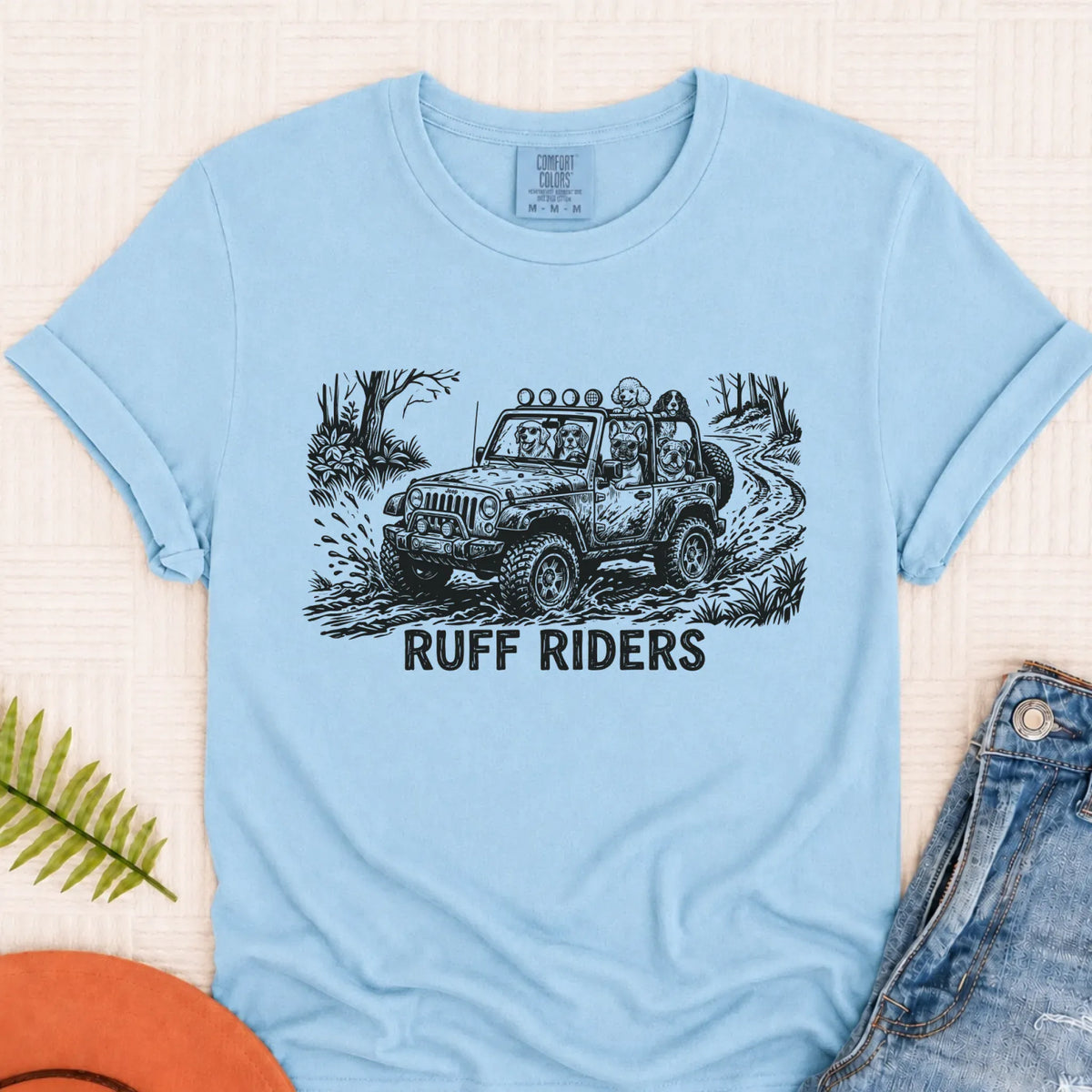 T-Shirt Chambray / S French Bulldog Ruff Off Roading Unisex TShirt