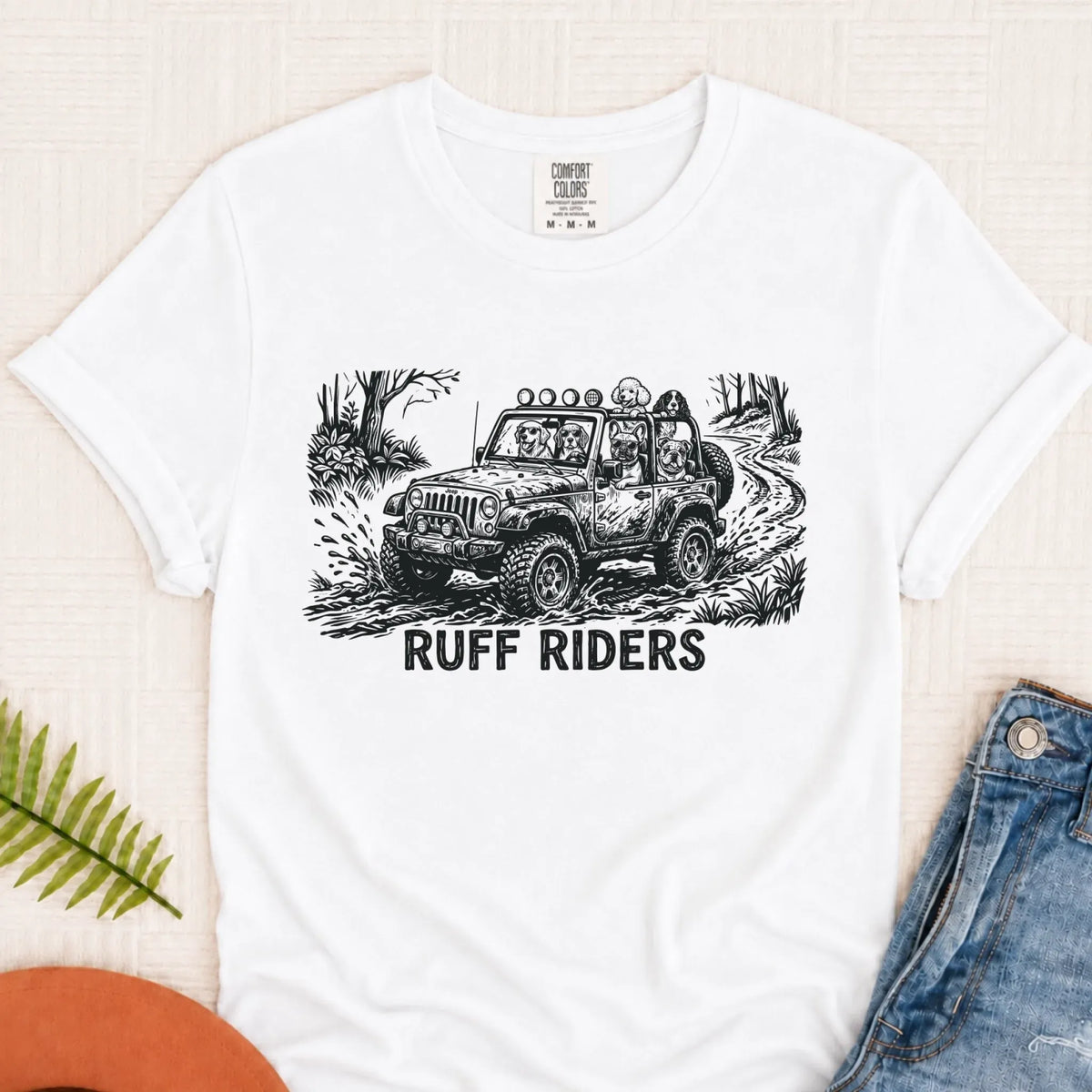 T-Shirt White / S French Bulldog Ruff Off Roading Unisex TShirt