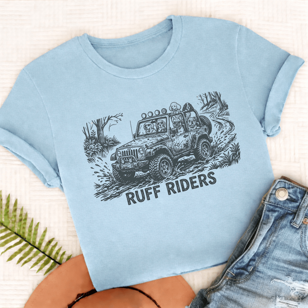 French Bulldog Ruff Riders Unisex TShirt Comfort Colors Chambray