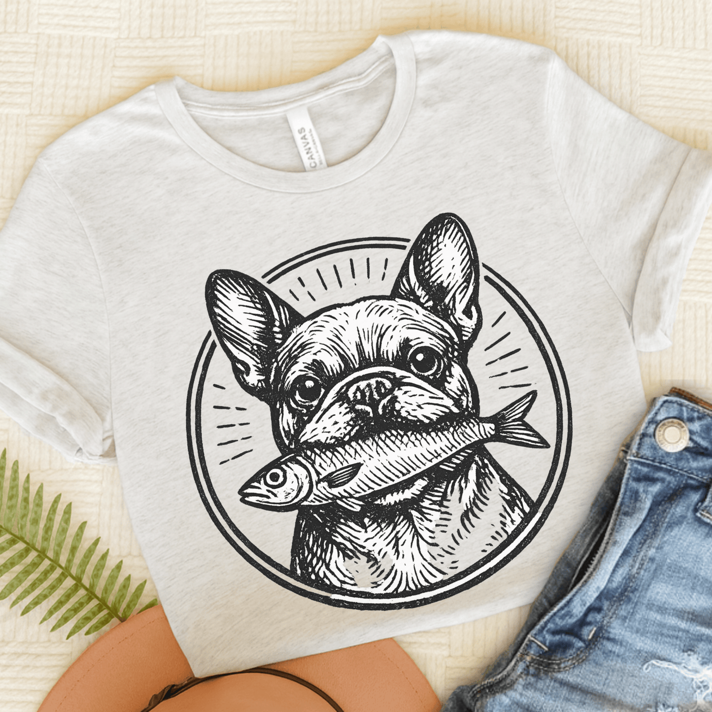 French Bulldog Sardines Unisex TShirt Ash