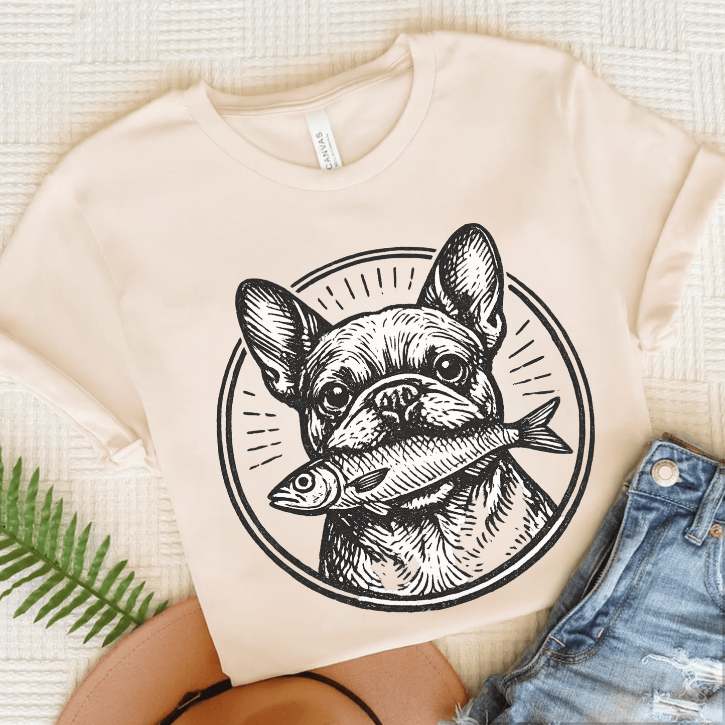 French Bulldog Sardines Unisex TShirt Natural