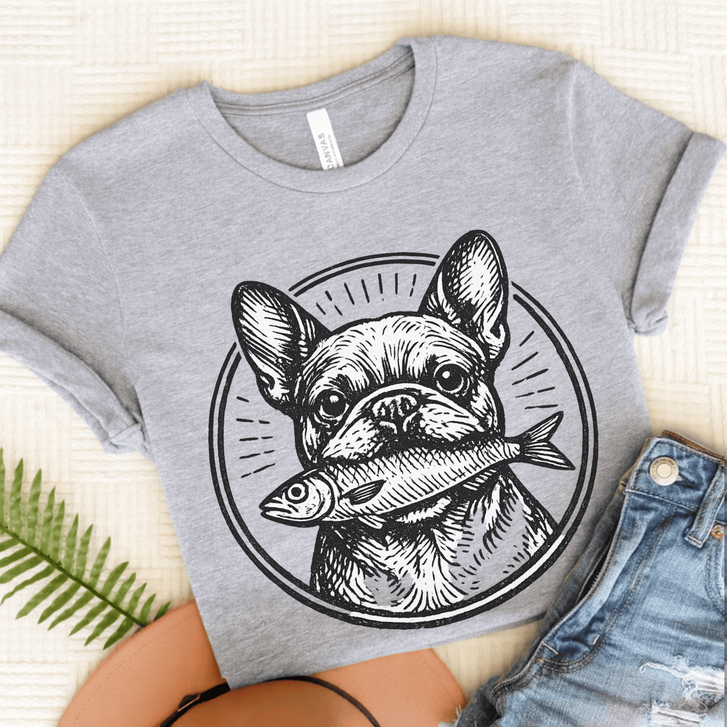 French Bulldog Sardines Unisex TShirt Athletic Heather
