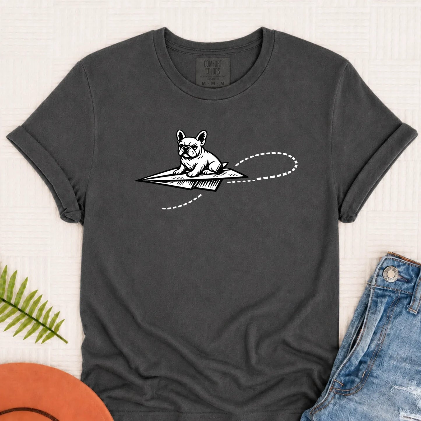 French Bulldog School Paper Airplane Unisex TShirt Pepper
