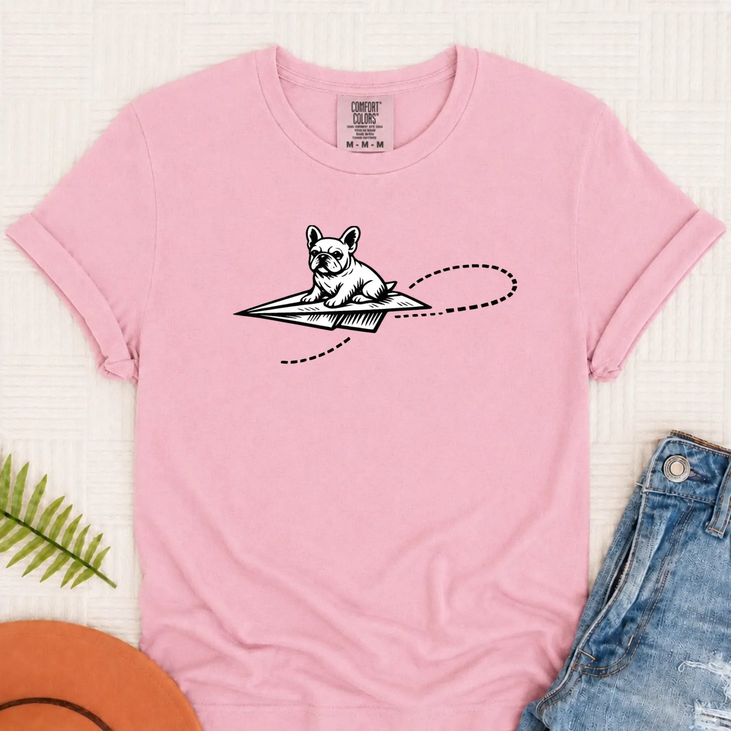 French Bulldog School Paper Airplane Unisex TShirt Blossom