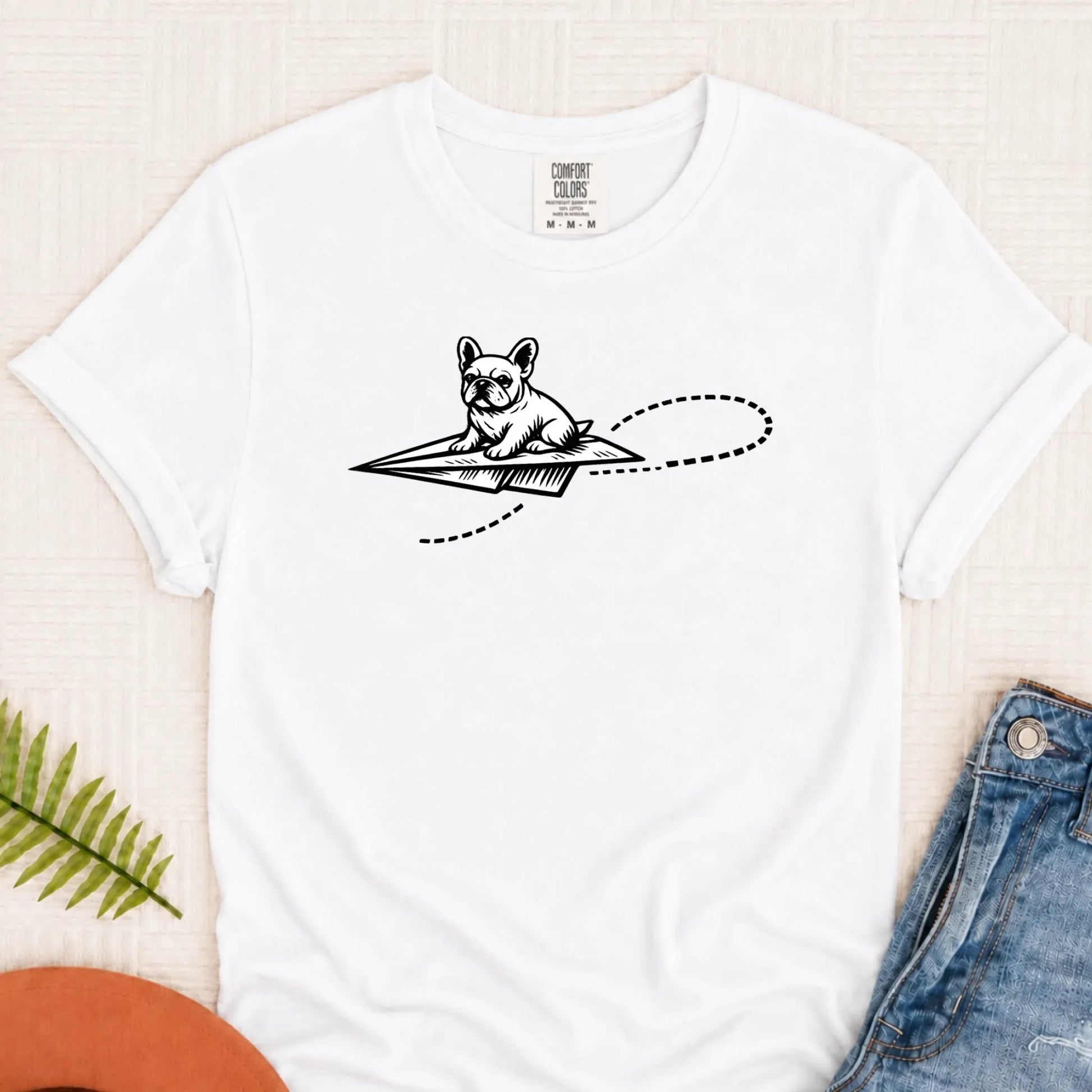 French Bulldog School Paper Airplane Unisex TShirt White