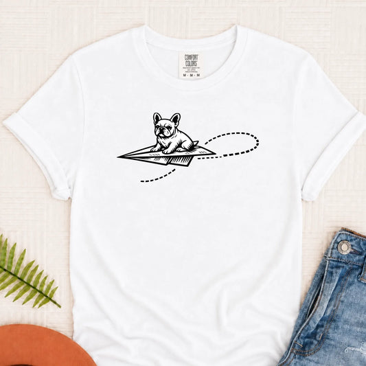 French Bulldog School Paper Airplane Unisex TShirt White