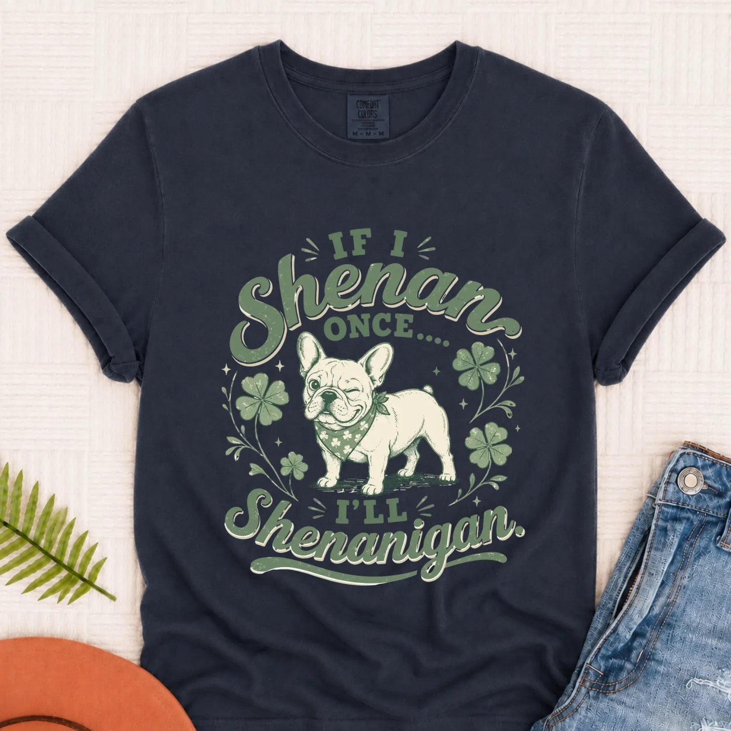 French Bulldog Shenanigans Funny Unisex TShirt Navy