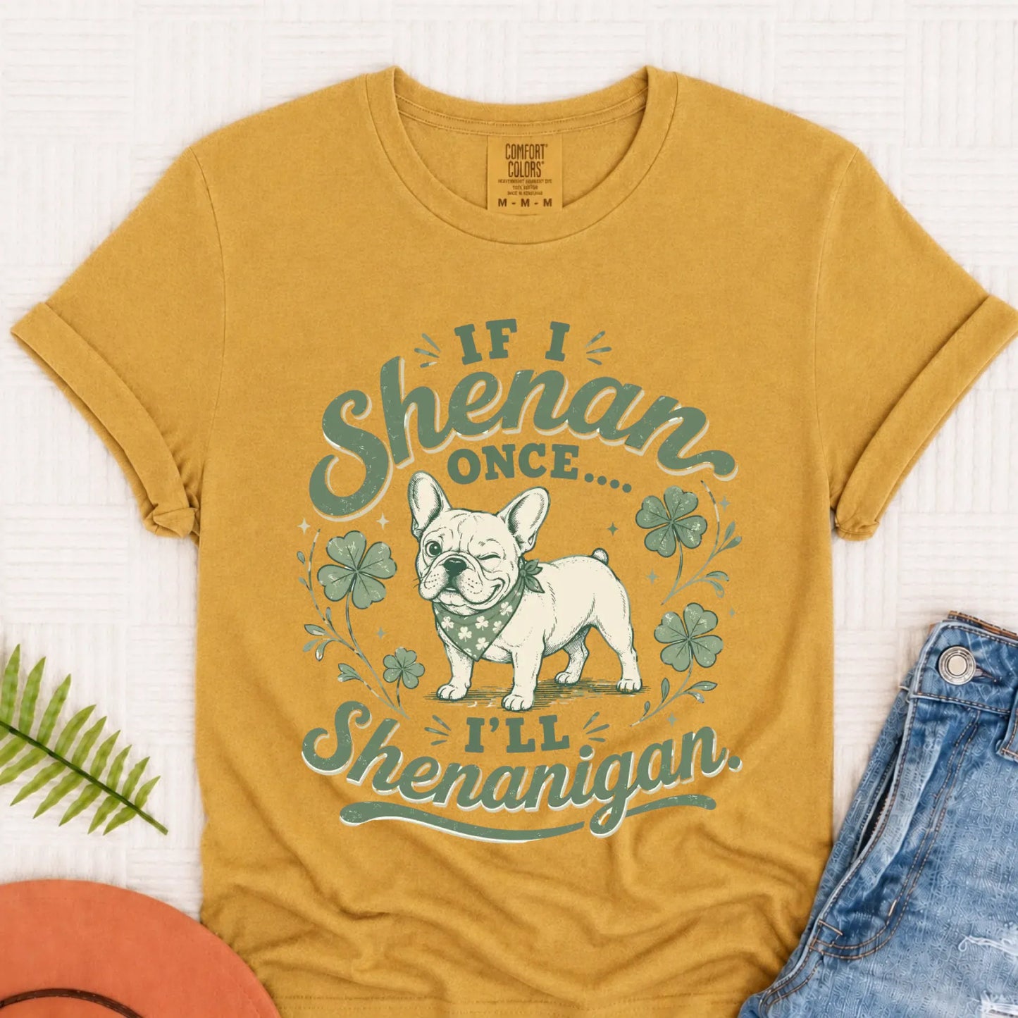 French Bulldog Shenanigans Funny Unisex TShirt Mustard
