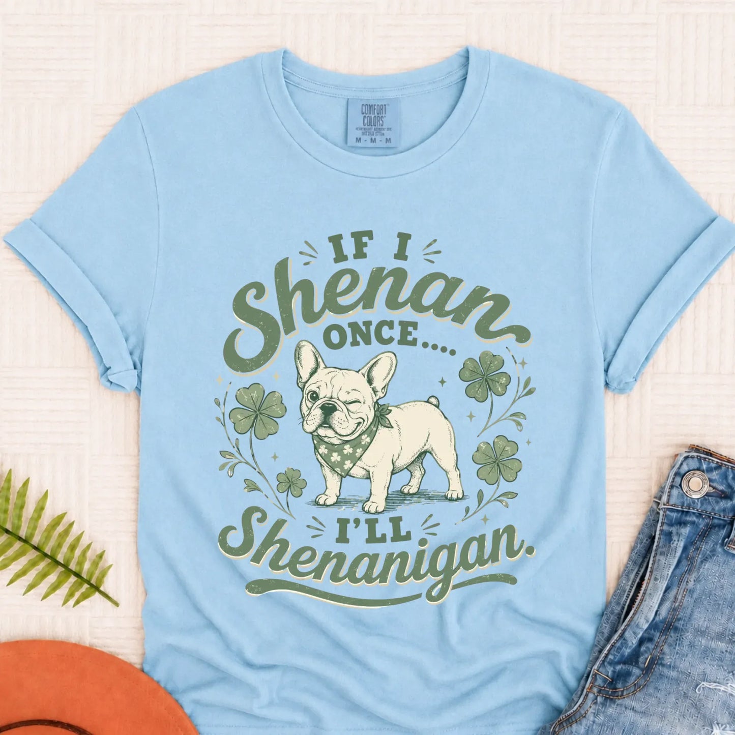 French Bulldog Shenanigans Funny Unisex TShirt Chambray