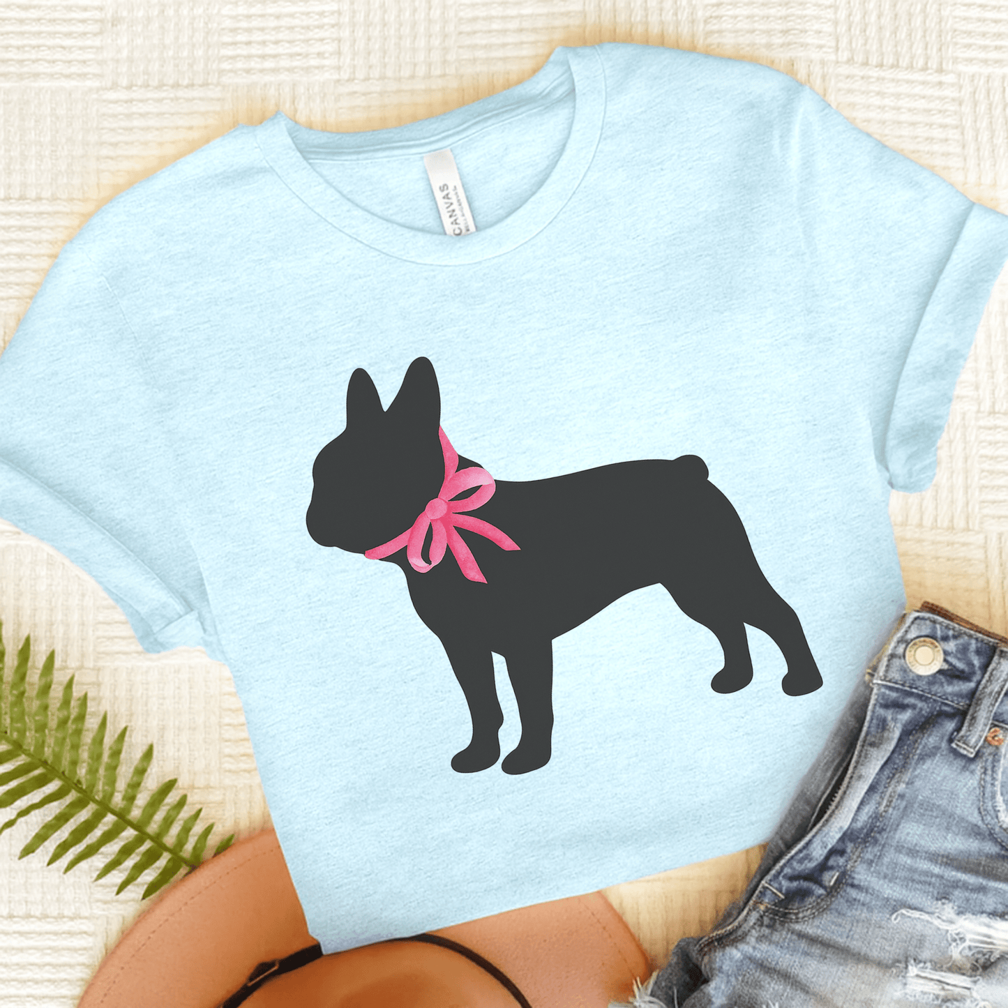 French Bulldog Silhouette TShirt Heather Ice Blue