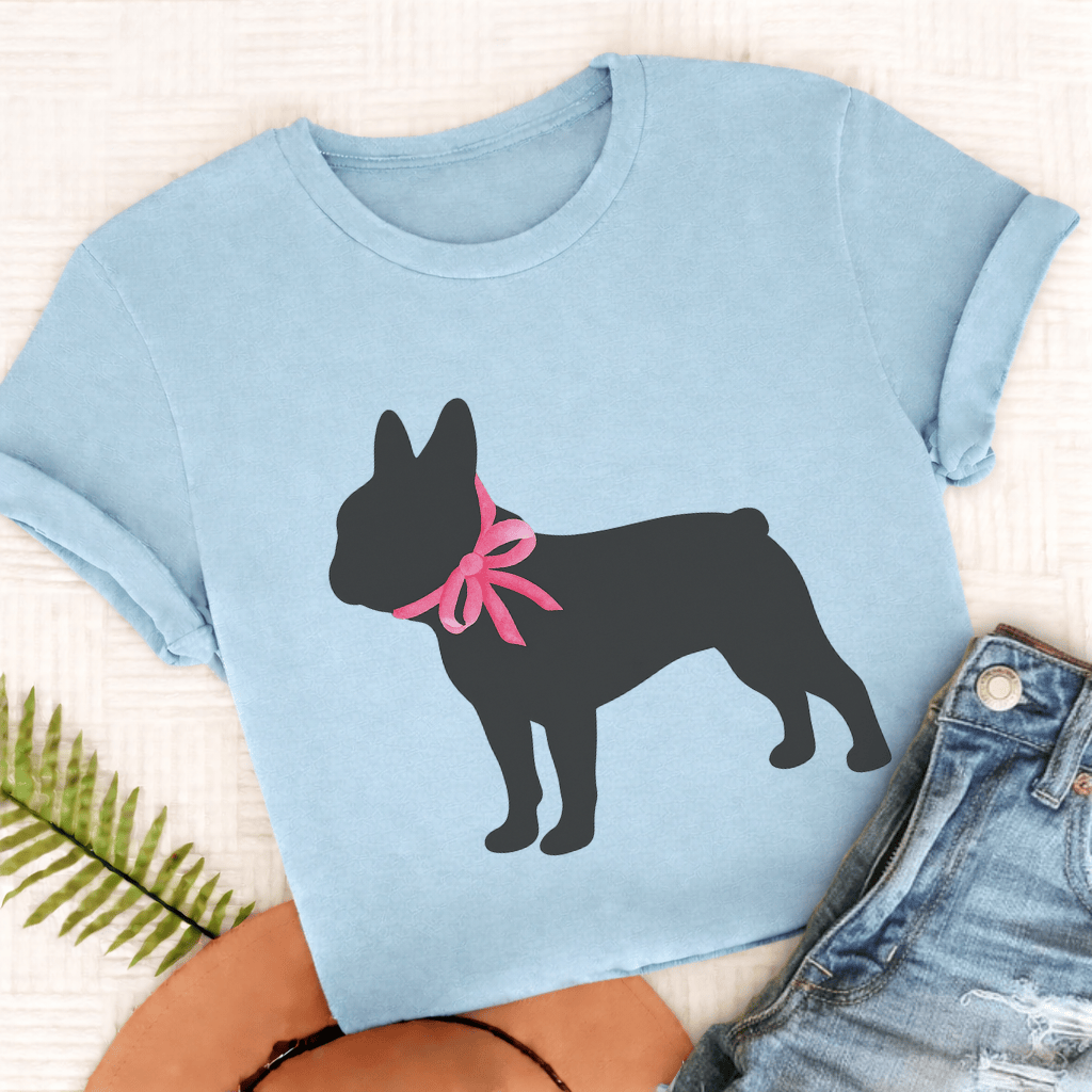 French Bulldog Silhouette Unisex TShirt Chambray
