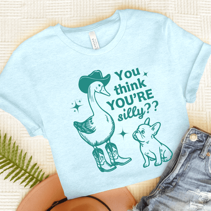 French Bulldog Silly Goose Tshirt Heather Ice Blue