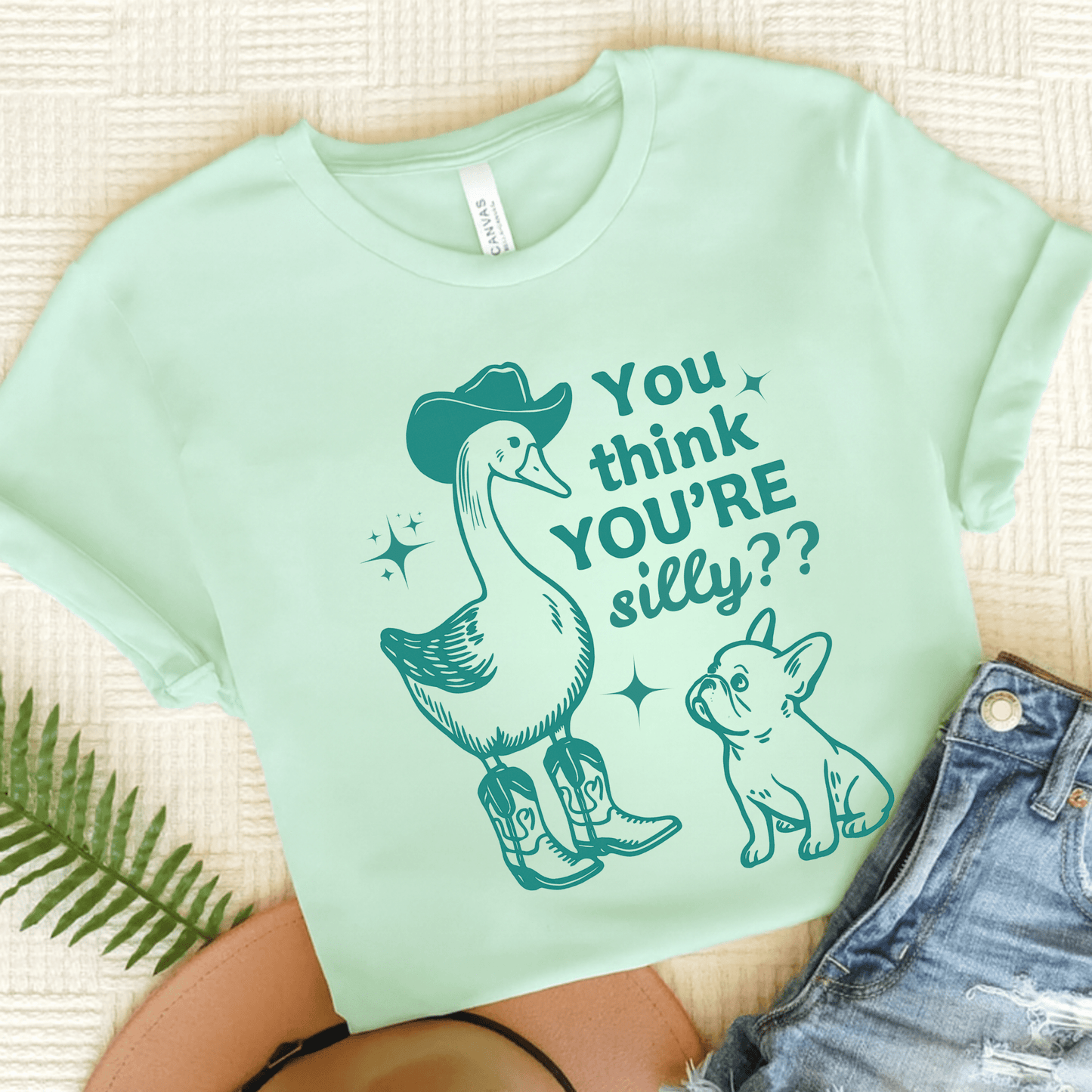 French Bulldog Silly Goose Tshirt Heather Mint