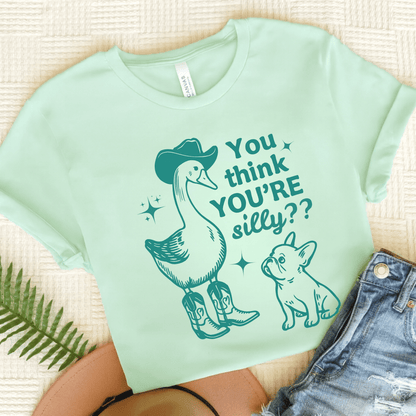 French Bulldog Silly Goose Tshirt Heather Mint