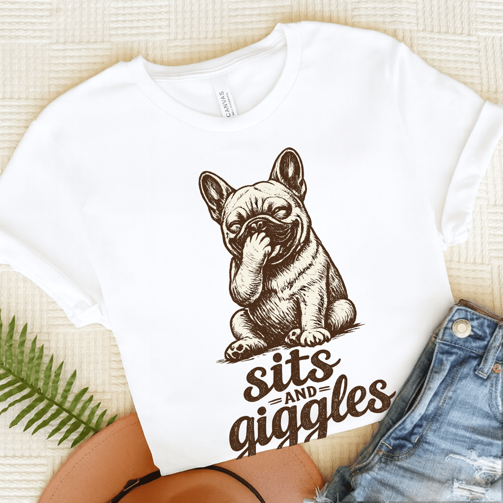 French Bulldog Sits and Giggles Unisex TShirt White