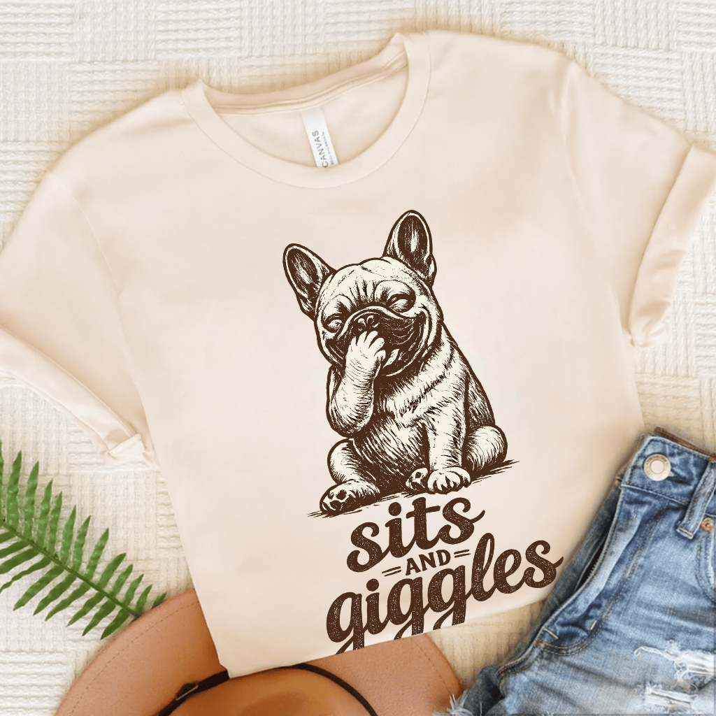 French Bulldog Sits and Giggles Unisex TShirt Natural