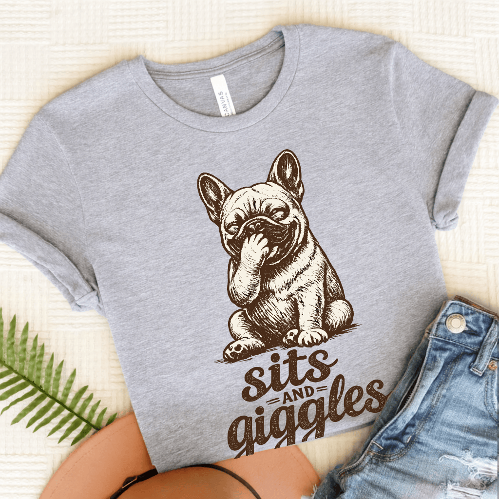 French Bulldog Sits and Giggles Unisex TShirt Athletic Heather