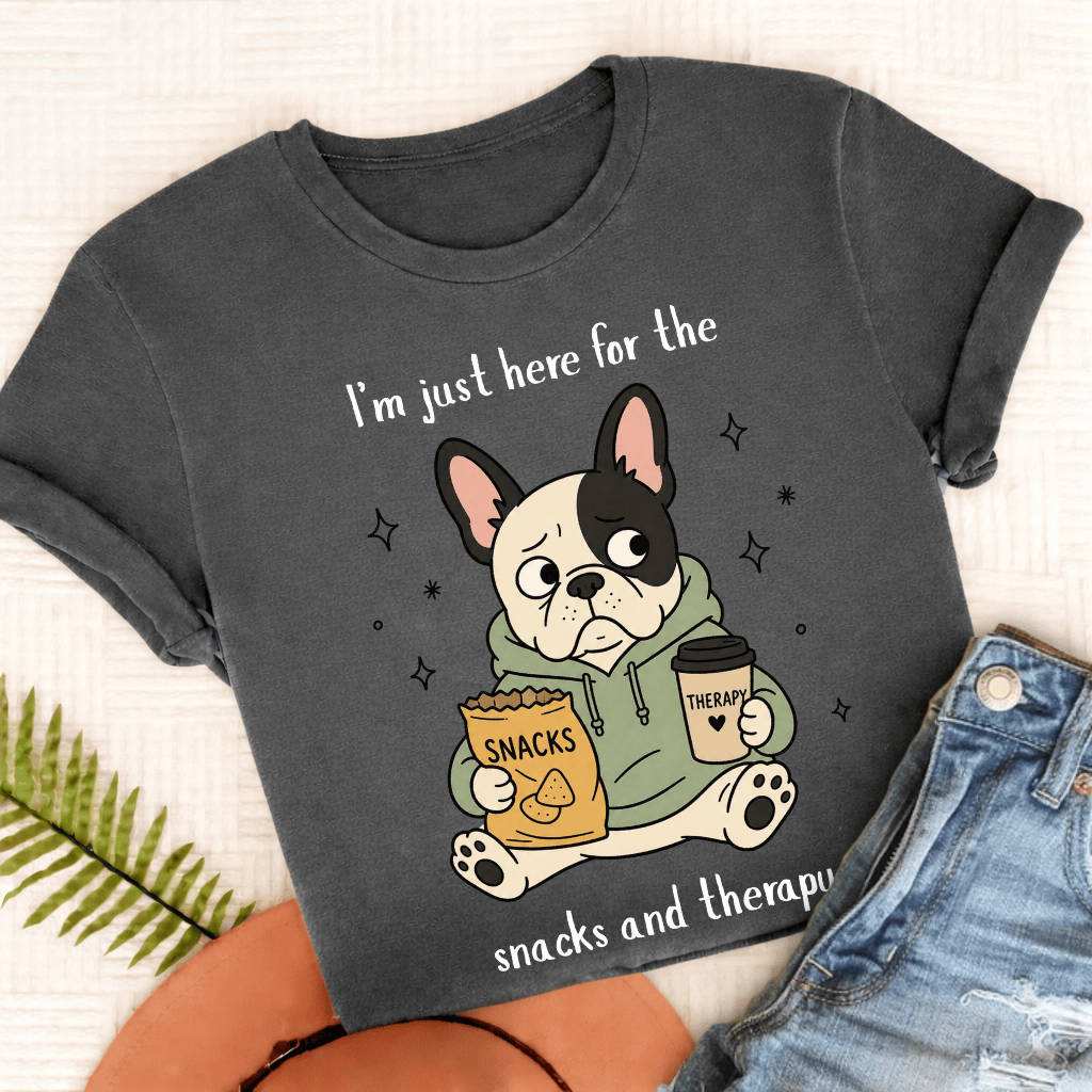 French Bulldog Snacks and Therapy Unisex TShirt Comfort Colors Pepper